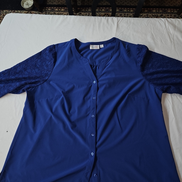 Denim & Co. Royal Blue Tunic Blouse | WomenDenim&Co Royal Blue Button Down Shirt - Picture 5 of 6